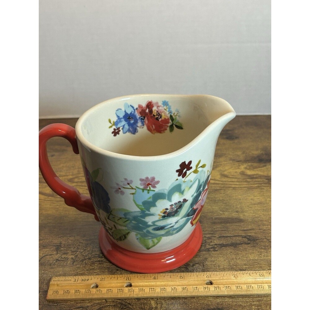 The Pioneer Woman Melody Floral 4 Cup Stoneware Measuring Pitcher Red Handle 1QT - Picture 11 of 11